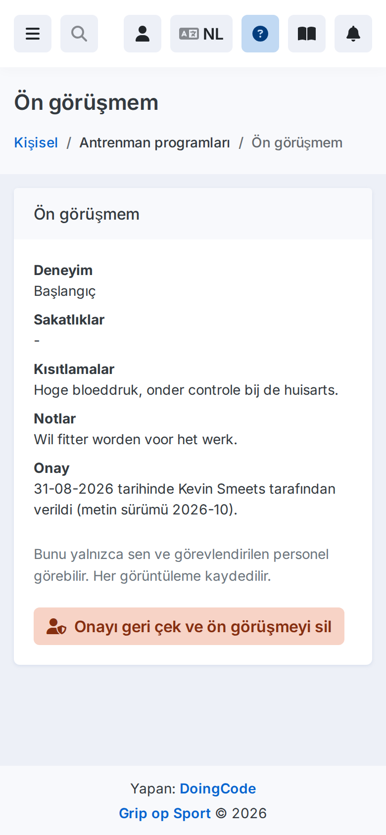 De eigen intake van een lid op een telefoon